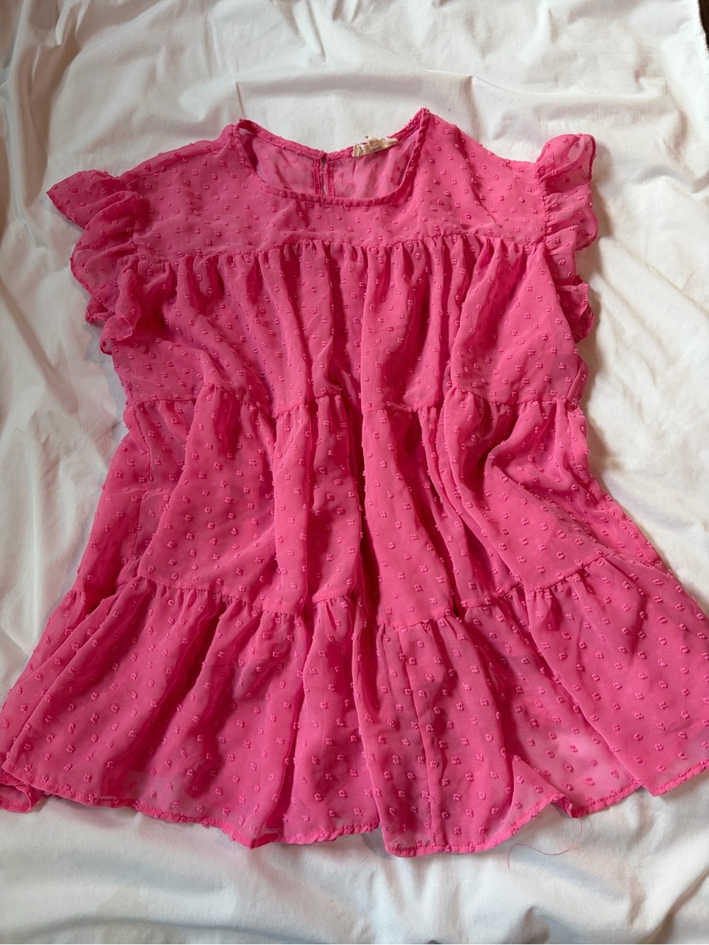entro Bright Pink Ruffle Babydoll Dot Blouse